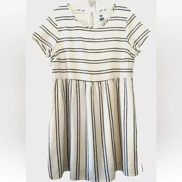 Old Navy Women White Striped Short Pullover Lined Linen Blend Dress XS nautical - Picture 1 of 7